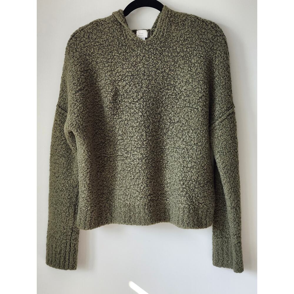 A New Day Wool Blend Fuzzy Green Hoodie Trendy Gorpcore Y2K Sweater Size L A0018